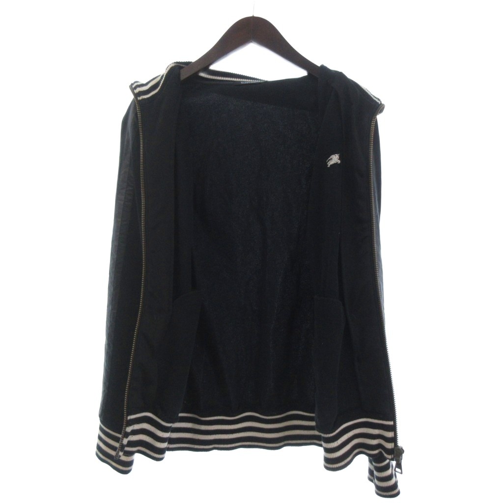 バーバリーブラックレーベル BURBERRY BLACK LABEL トラックジャケット ブルゾン ライン ジップアップ ロゴ刺繍 3 黒 ブラック メンズ