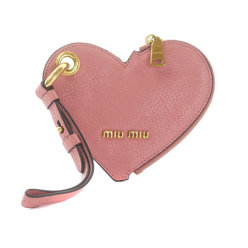 ミュウミュウ miumiu コインケース 小物入れ レザー ハート ピンク /WM  