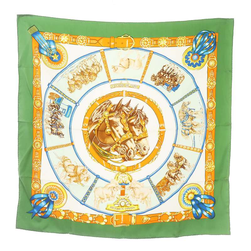 エルメス HERMES カレ90 CHEVAUX DE TRAIT 輓馬 スカーフ シルク 馬柄  