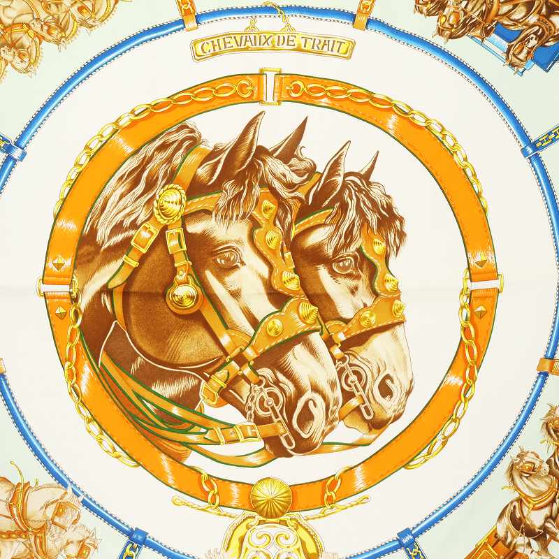 エルメス HERMES カレ90 CHEVAUX DE TRAIT 輓馬 スカーフ シルク 馬柄 