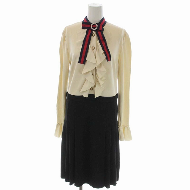グッチ GUCCI シェリーラインビジューリボンGGパールボタンワンピース