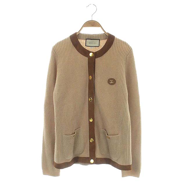 グッチ GUCCI GGエンブレム カーディガン ニット 長袖 スエード やぎ革  