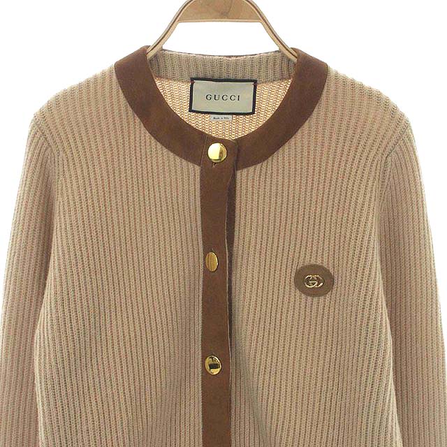 グッチ GUCCI GGエンブレム カーディガン ニット 長袖 スエード やぎ革  