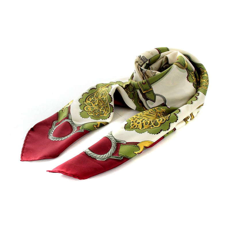 エルメス HERMES カレ90 Cuivreries スカーフ シルク 絹 赤 レッド 白  