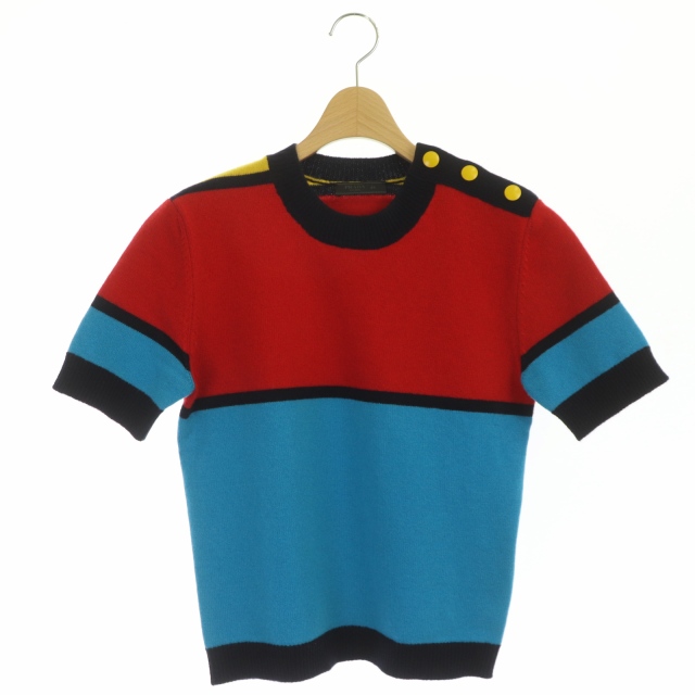 希少美品 PRADA スポーツ 半袖ニット プラダ PRADA 23SS バイカラーニット セーター 半袖 44 赤 水色