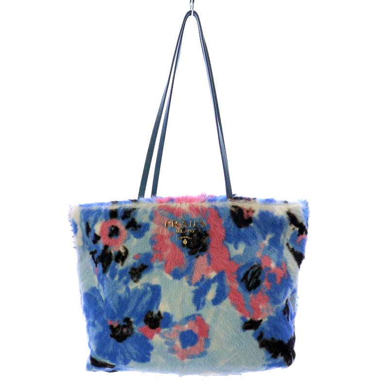 プラダ PRADA CAVALLINO AZZURRO トートバッグ ハラコ 花柄 水色 