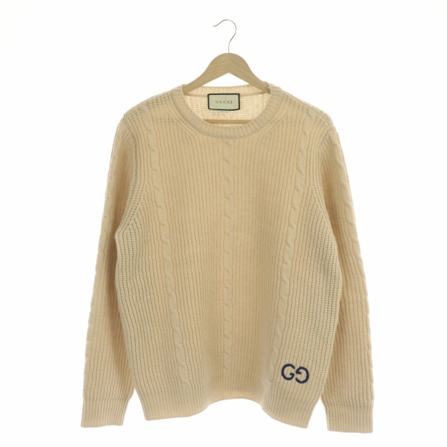 GUCCI シンプル ベージュ Vネック ニット Lサイズ グッチ 良い肌触り GUCCI シンプル ベージュ Vネック ニット Lサイズ グッチ 良い肌触り