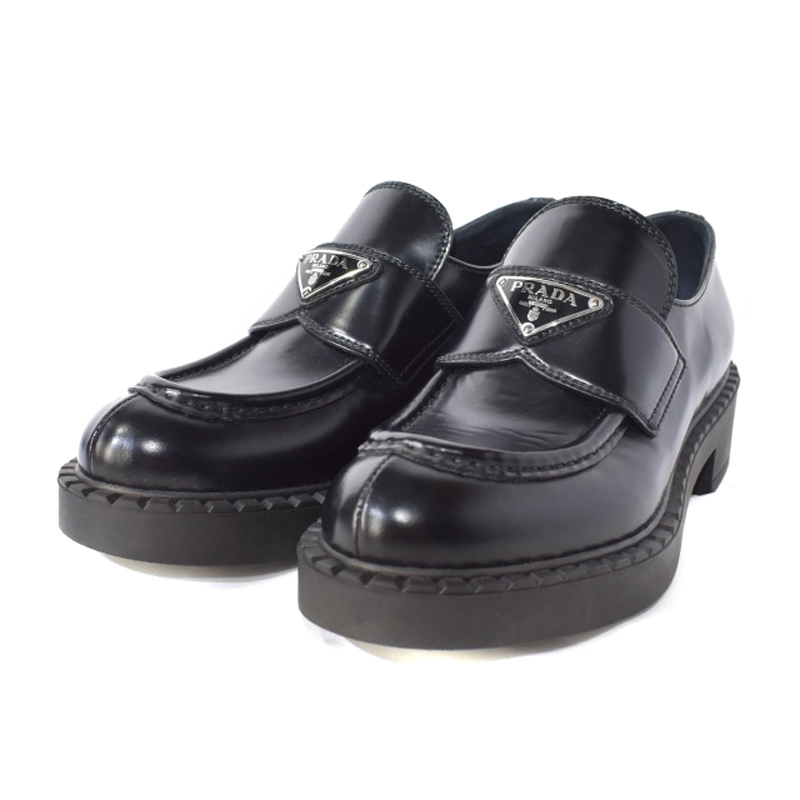 プラダ PRADA チョコレート ブラッシュドレザー ローファー 三角 