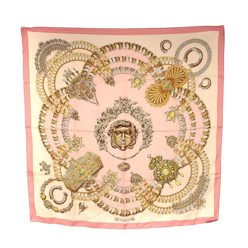 エルメス HERMES KOSMIMA 宇宙 スカーフ カレ90 シルク 絹 ピンク /AK5