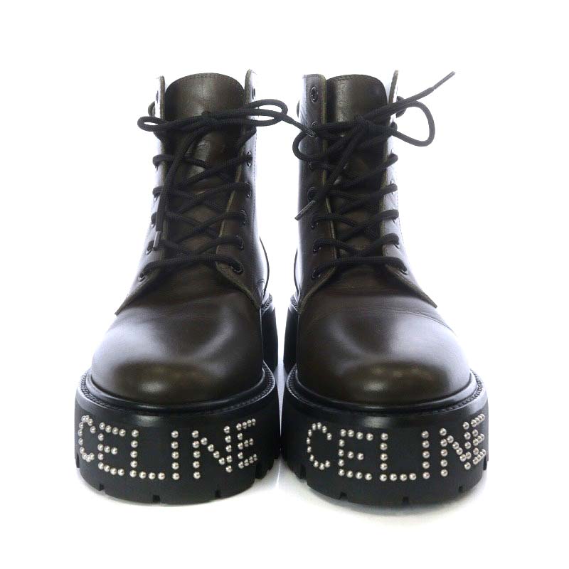 CELINE セリーヌBULKY 厚底レースアップブーツスタッズロゴ