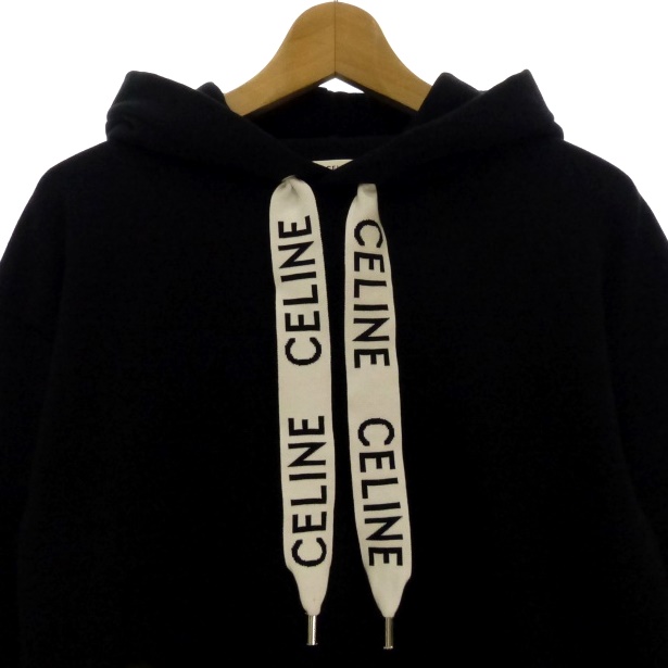 セリーヌ CELINE 21AW ルーズ フーディー パーカー ロゴ 紐 S 黒 