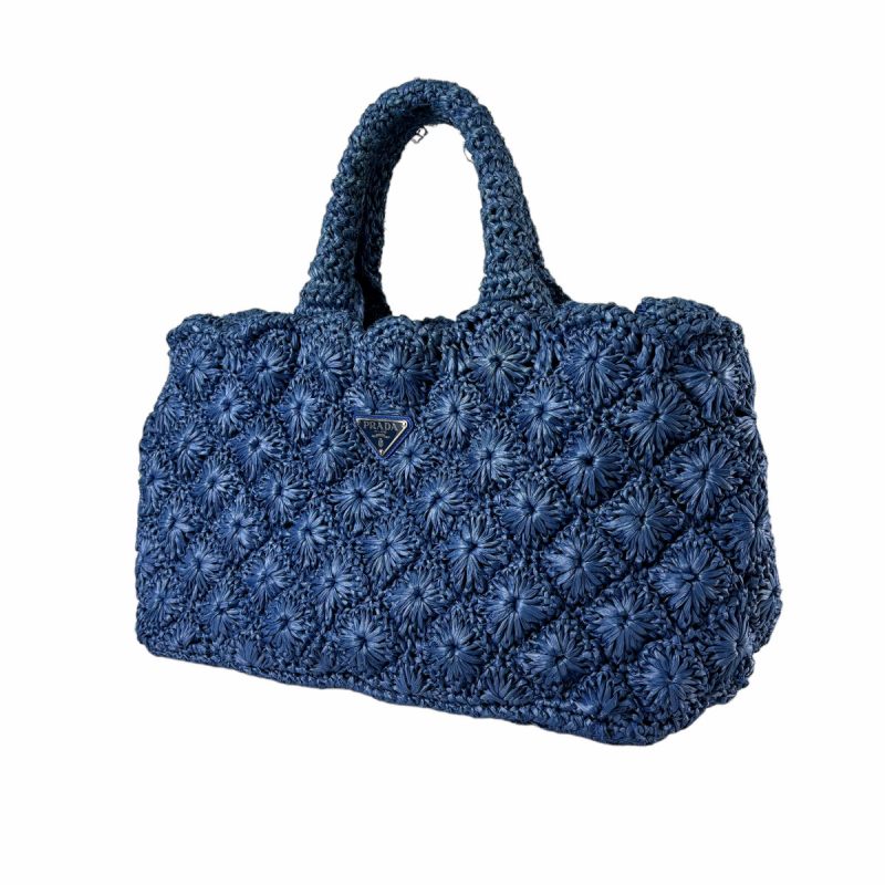 プラダ PRADA カナパ ラフィア 2way ハンドバッグ 三角ロゴ 青 ブルー