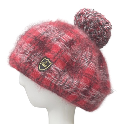 ヴィヴィアンウエストウッド　赤と黒のチェック アンゴラベレー帽　A13 ヴィヴィアンウエストウッド 赤と黒のチェック アンゴラベレー帽 A13