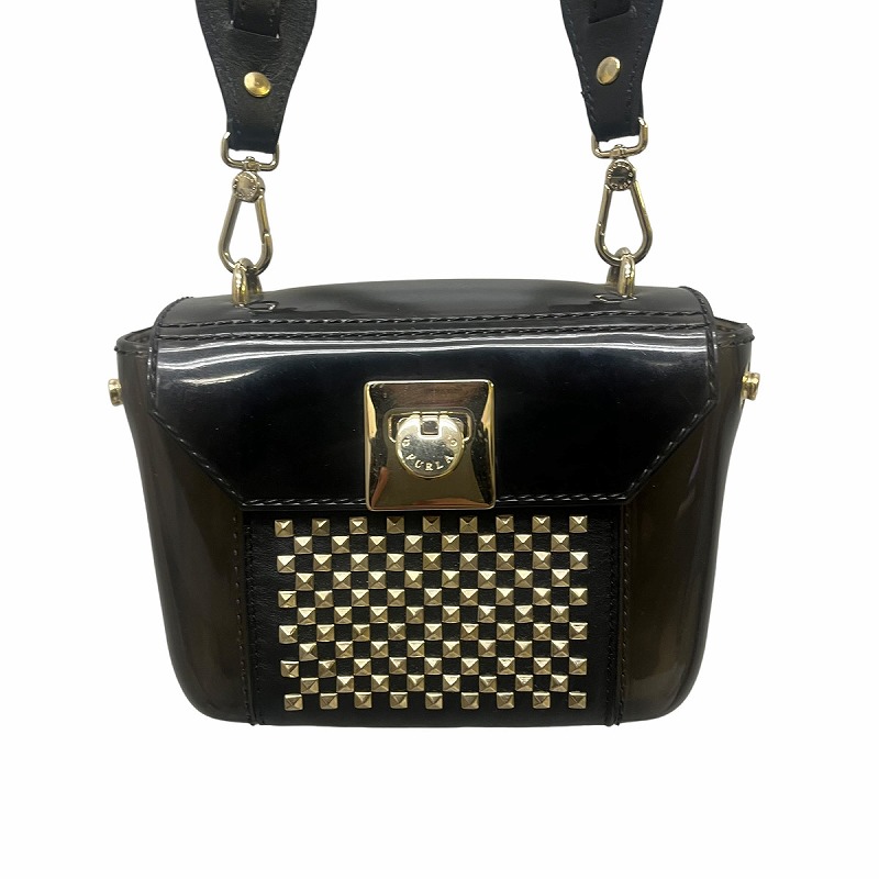 フルラ FURLA PVC ショルダーバッグ ビニール スタッズ 黒