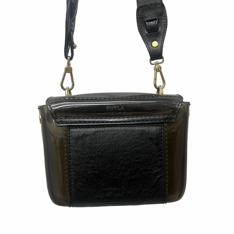 フルラ FURLA PVC ショルダーバッグ ビニール スタッズ 黒