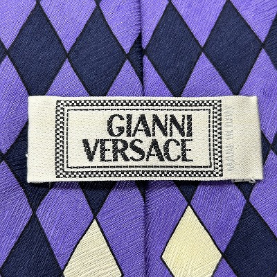 VERSACE 紫 チェック柄 ネクタイ 極美品 ヴェルサーチ ド派手 ネクタイ パープル 装飾ゴールド