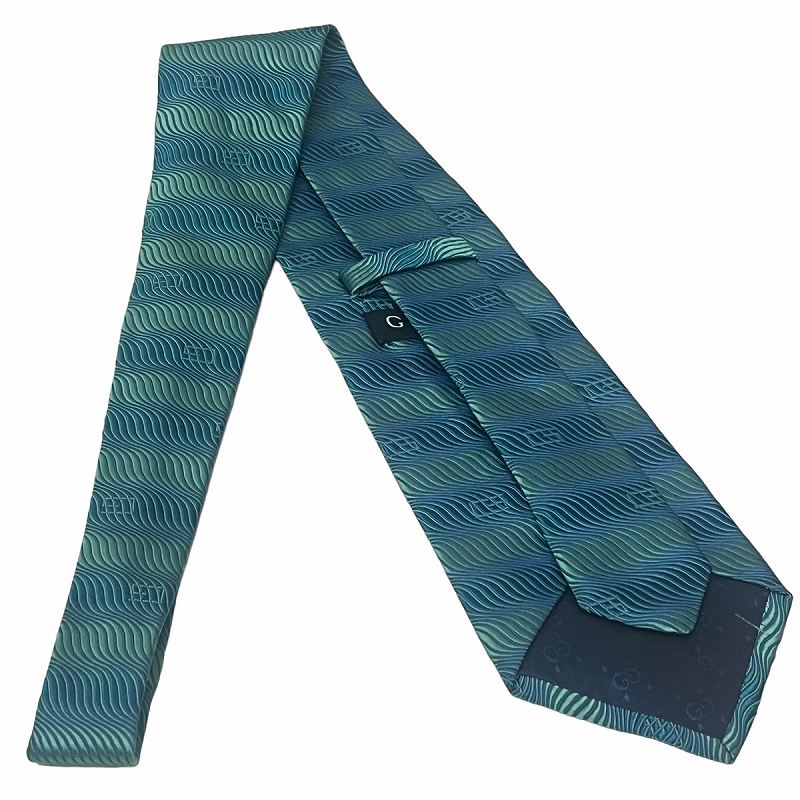 グッチ GUCCI Gマーク 総柄 ネクタイ シルク ブルー グリーン メンズ 