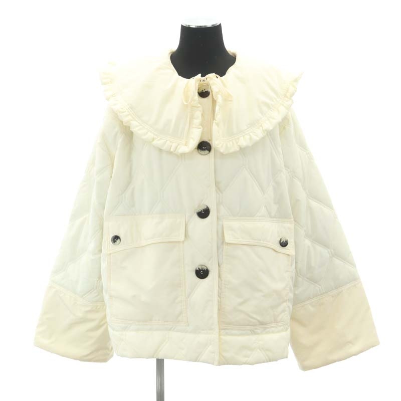 新品GANNI ガニーアイボリー キルティングジャケット フリル付き