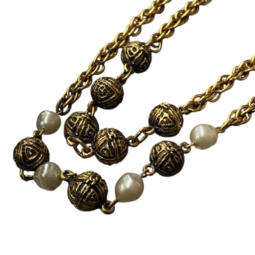 シャネル CHANEL Vintage パール ゴールド ロング ネックレス 二