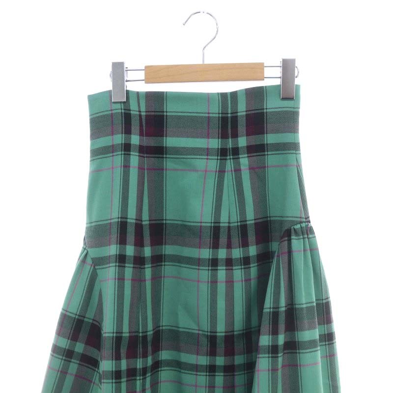 DRAWER ドゥロワー グリーンチェックギャザーフレアスカート ロング36 DRAWER ドゥロワー グリーンチェックギャザーフレアスカート ロング36