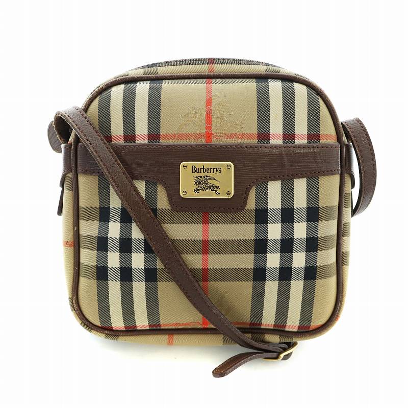 バーバリー ショルダーバッグ ノバチェック キャンバス レザー 茶 ロゴ