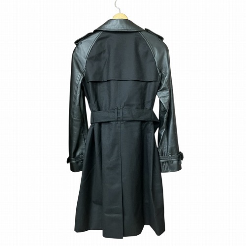 バーバリー ロンドン BURBERRY LONDON トレンチコート ウール 袖レザー切替 シープスキン 黒 ブラック 38 M位 ■GY41  レディース