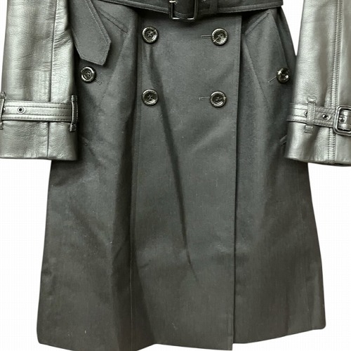 バーバリー ロンドン BURBERRY LONDON トレンチコート ウール 袖レザー切替 シープスキン 黒 ブラック 38 M位 ■GY41  レディース