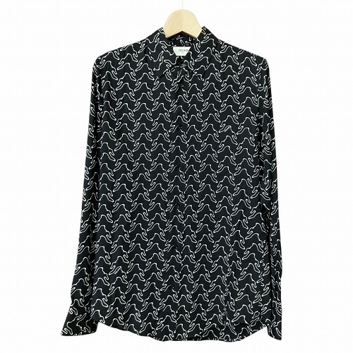 【中古】未使用品 セリーヌ CELINE 総柄 プリント ルーズ レーヨン シャツ 黒 白 37 M位 2C813977R ☆AA★ 未使用品 セリーヌ CELINE 総柄 プリント ルーズ レーヨン シャツ 黒