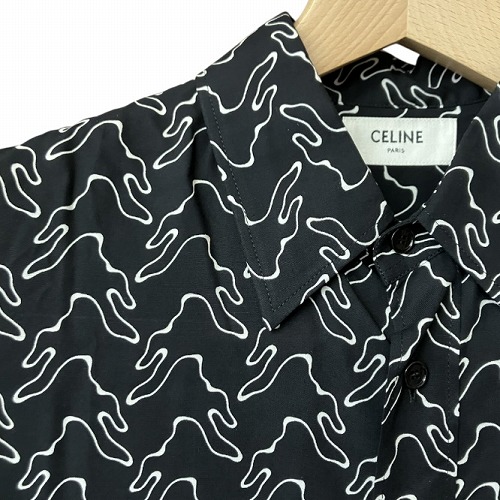 未使用品 セリーヌ CELINE 総柄 プリント ルーズ レーヨン シャツ 黒