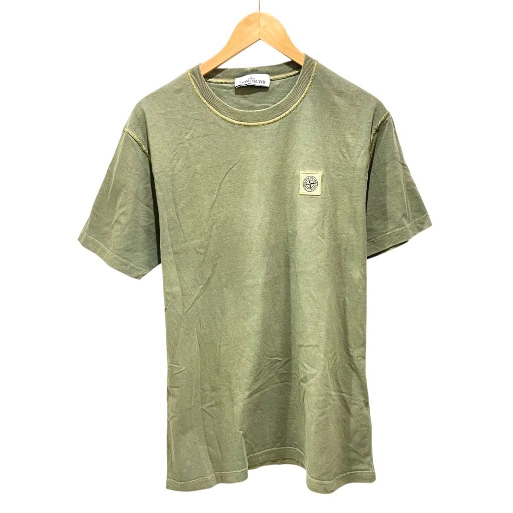 【中古】ストーンアイランド STONE  ロゴワッペン Tシャツ カットソー 半袖 761523742 L 緑 カーキ ☆AA★ ストーンアイランド STONE ISLAND ロゴワッペン Tシャツ カットソー