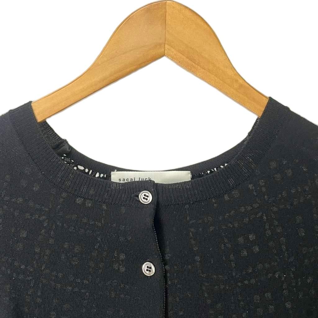 【美品】sacai luck 黒ボタン付き　長袖カーディガン　異素材 美品】sacai luck 黒ボタン付き 長袖カーディガン 異素材 美品】sacai