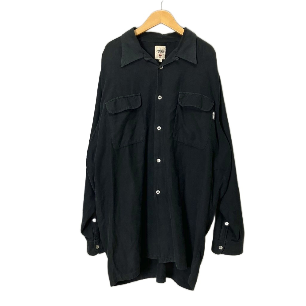 ステューシー STUSSY OLD オープンカラーシャツ 白タグ 王冠ロゴ 長袖