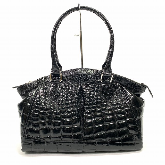 シャイニークロコダイル ハンドバッグ 鞄 肩掛け 大容量 ワニ革 レザー  