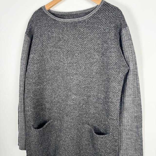 ディノス　ダーマコレクション ジャガードニットワンピース　グレー✕ブラックケイ DAMA collection グレー&ブラックコンビ ニットワンピース