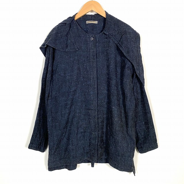 イッセイミヤケ ISSEY MIYAKE 80s 筆タグ シャツ 長袖 シルク100% 紺 