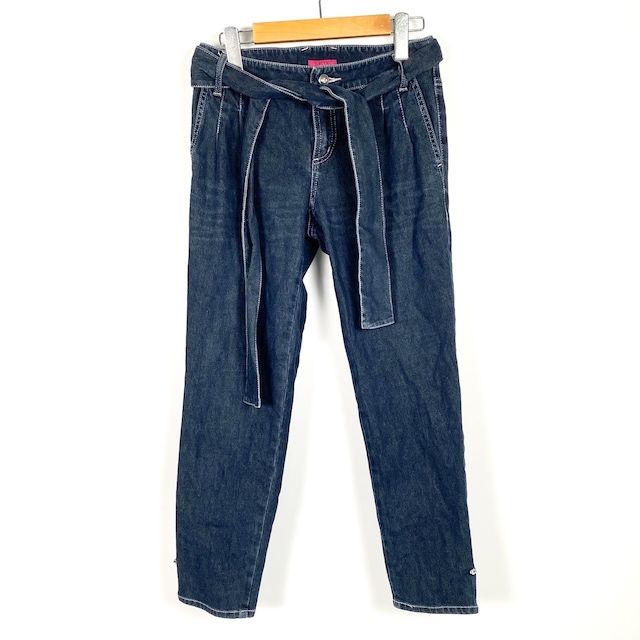 【美品】TO BE CHIC　ネイビー 裾パールリボン パンツ　大きいサイズ トゥービーシック TO BE CHIC デニムパンツ ボトムス 裾ビジュー