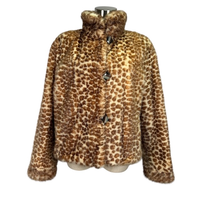 【中古】ミンク 毛皮 レオパード柄 ヒョウ柄 総柄 リアルファー リバーシブル コート ジャケット ベージュ ブラウン F ミンク 毛皮 レオパード柄 ヒョウ柄 総柄 リアルファー リバーシブル