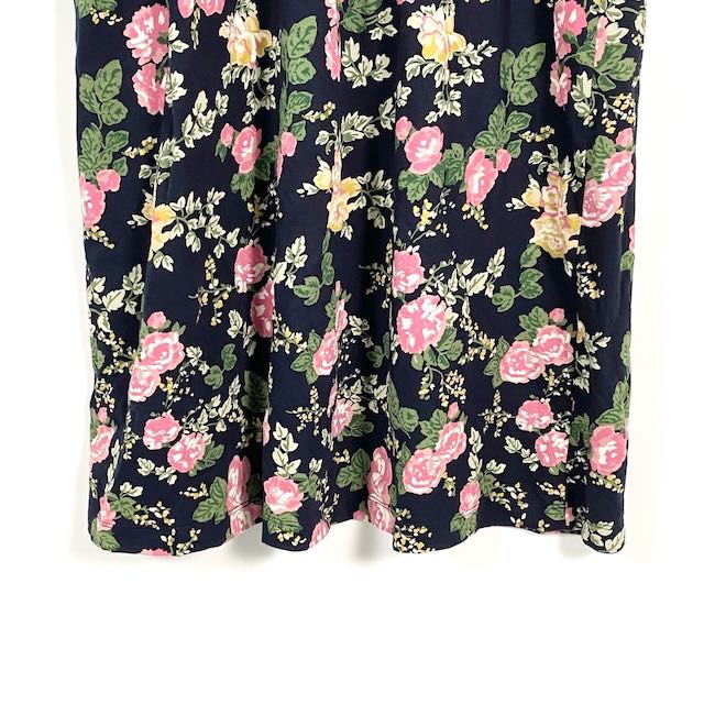 ローラアシュレイ LAURA ASHLEY 半袖ワンピース ひざ丈 花柄 ネイビー