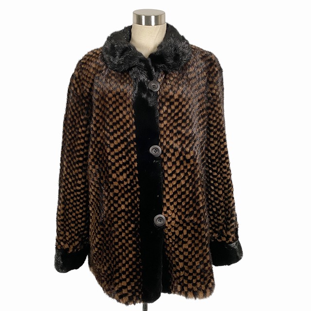 リバーシブル ミンク 毛皮 コート リアルファー チェック