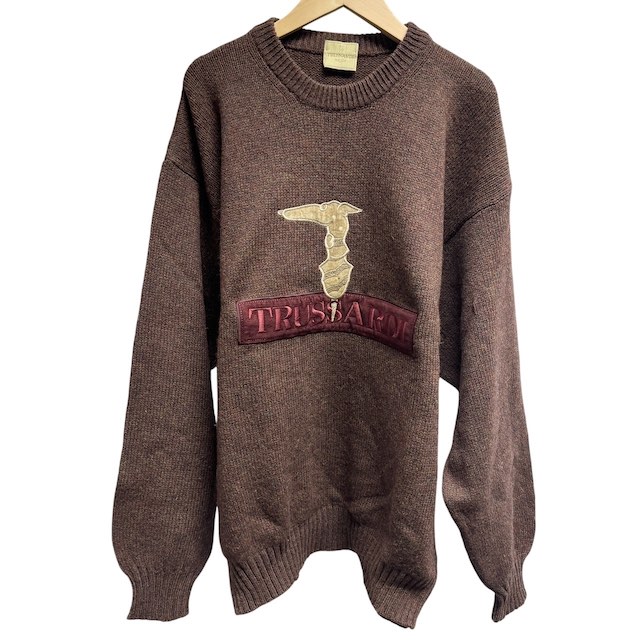 トラサルディ TRUSSARDI 長袖ニット セーター ウール100% ロゴ刺繍 