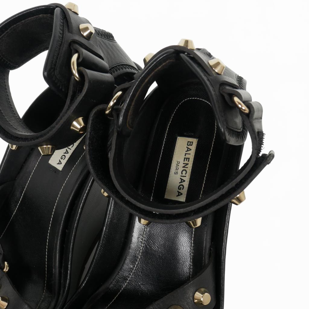 n*o様 バレンシアガストラップサンダル 38 ブラック バレンシアガ BALENCIAGA ストラップ スタッズ ウェッジ レザー