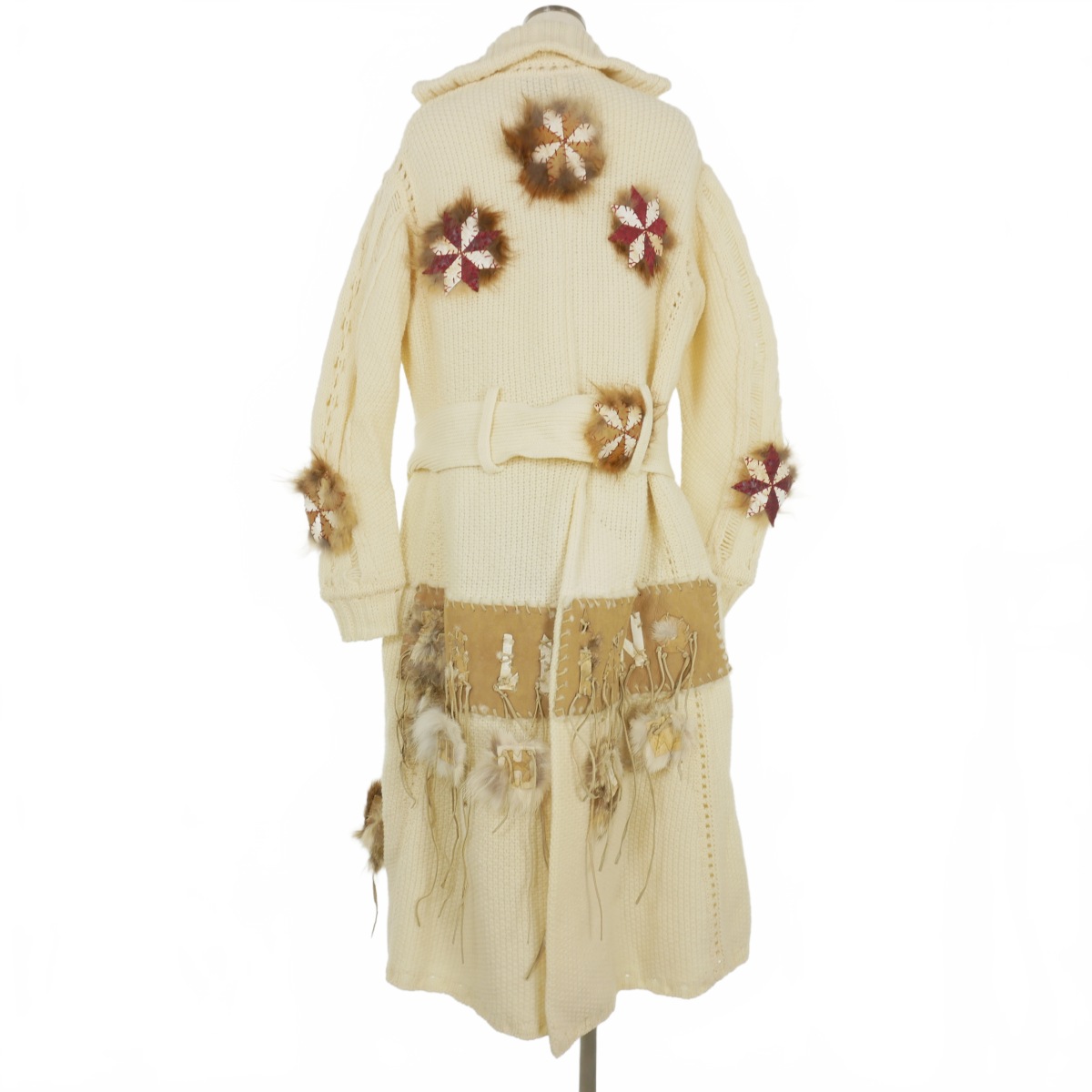 ジョンガリアーノ JOHN GALLIANO Leather Patchwork Long Sweater Coat 