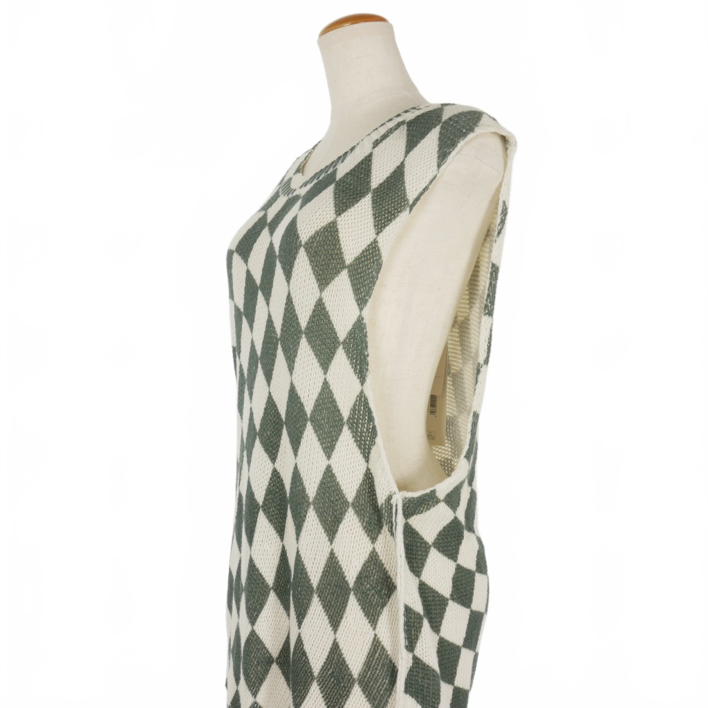エムエムシックス メゾンマルジェラ MM6 Maison Margiela 22SS チェック柄 ノースリーブニット トップス アシンメトリー S 白 緑 エムエムシックス メゾンマルジェラ MM6 Maison Margiela 22SS