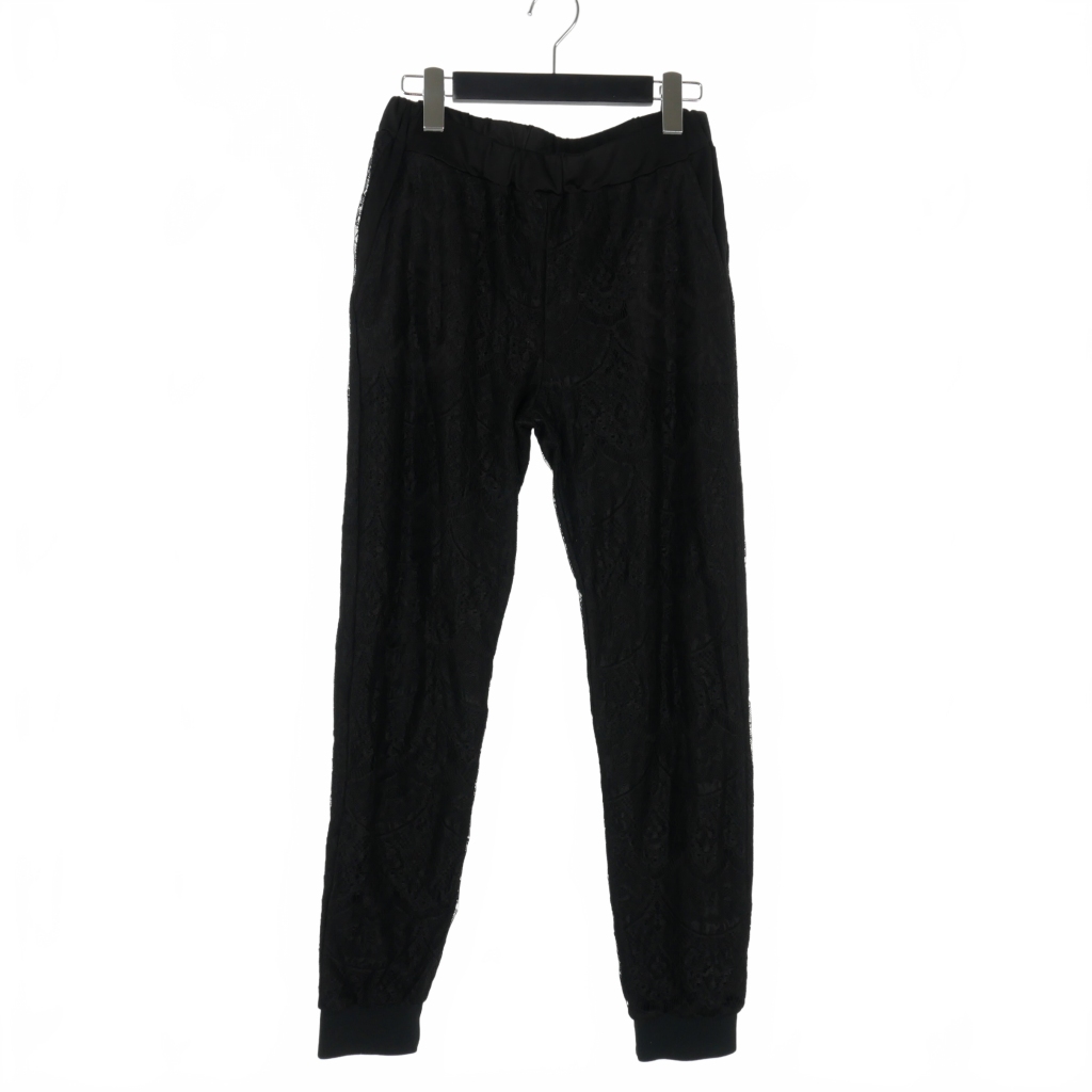 カオン Kaon レース リブ イージーパンツ ウエストゴム FREE 黒  
