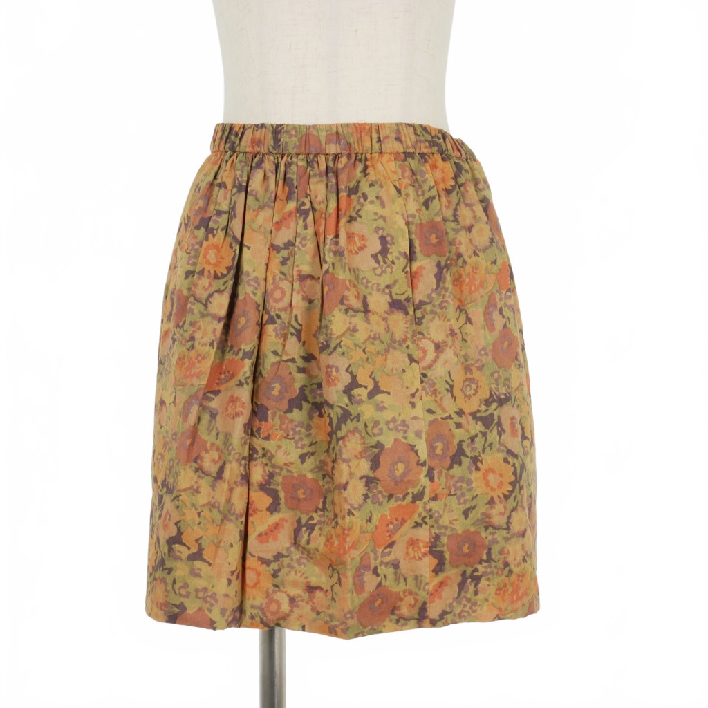 ドゥロワー Drawer 花柄スカート ひざ丈 ウエストゴム 36 オレンジ  