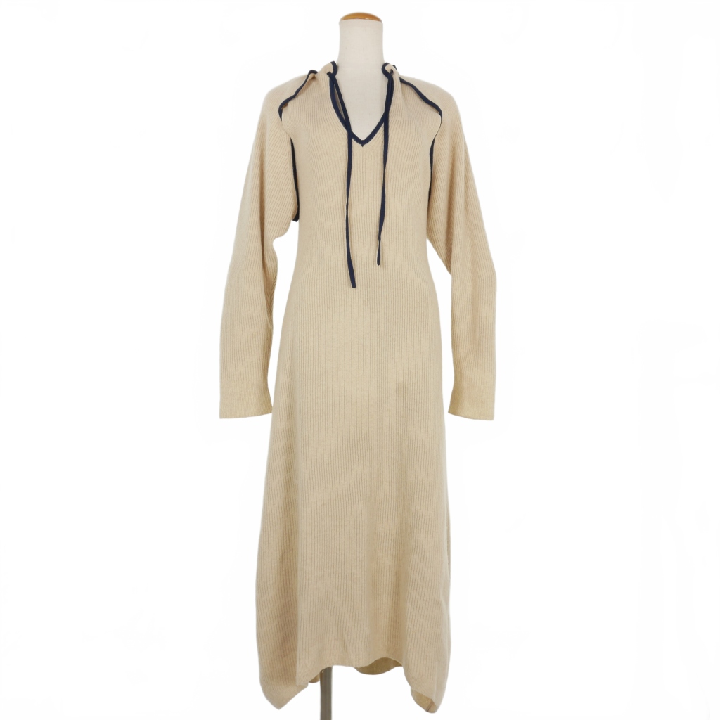 タン TAN DOGLEG SLEEVES LONG ONEPIECE ニットワンピース ロング F 
