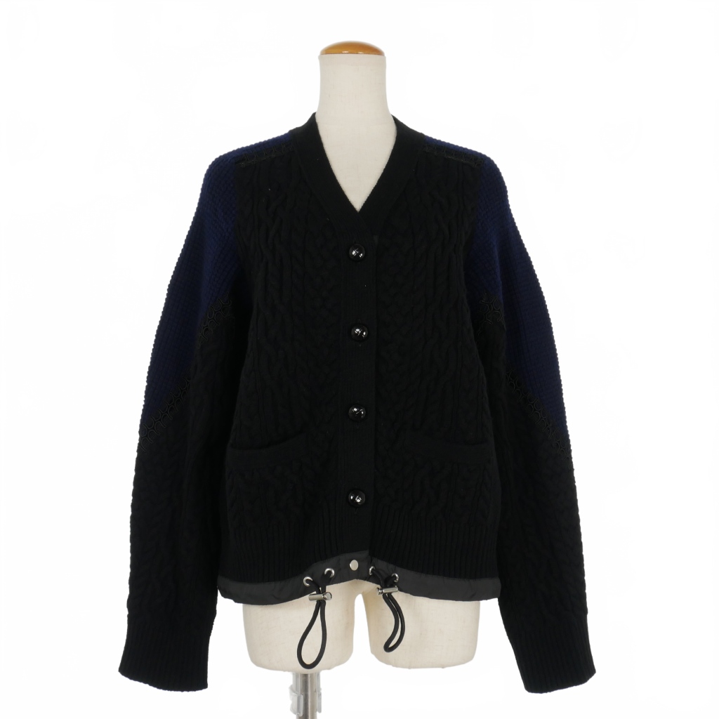 サカイ sacai ドッキング ケーブルニット カーディガン 3 紺 ネイビー 