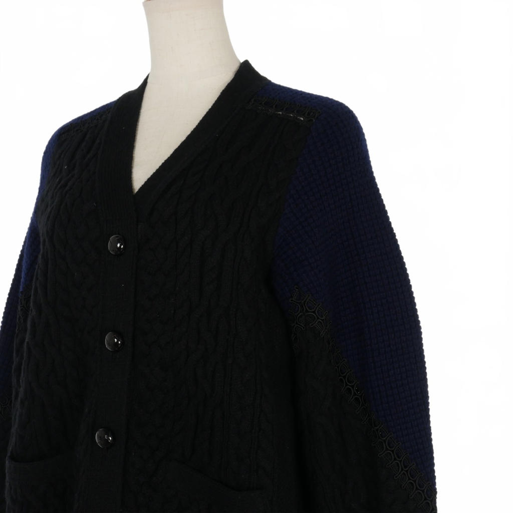 サカイ sacai ドッキング ケーブルニット カーディガン 3 紺 ネイビー 