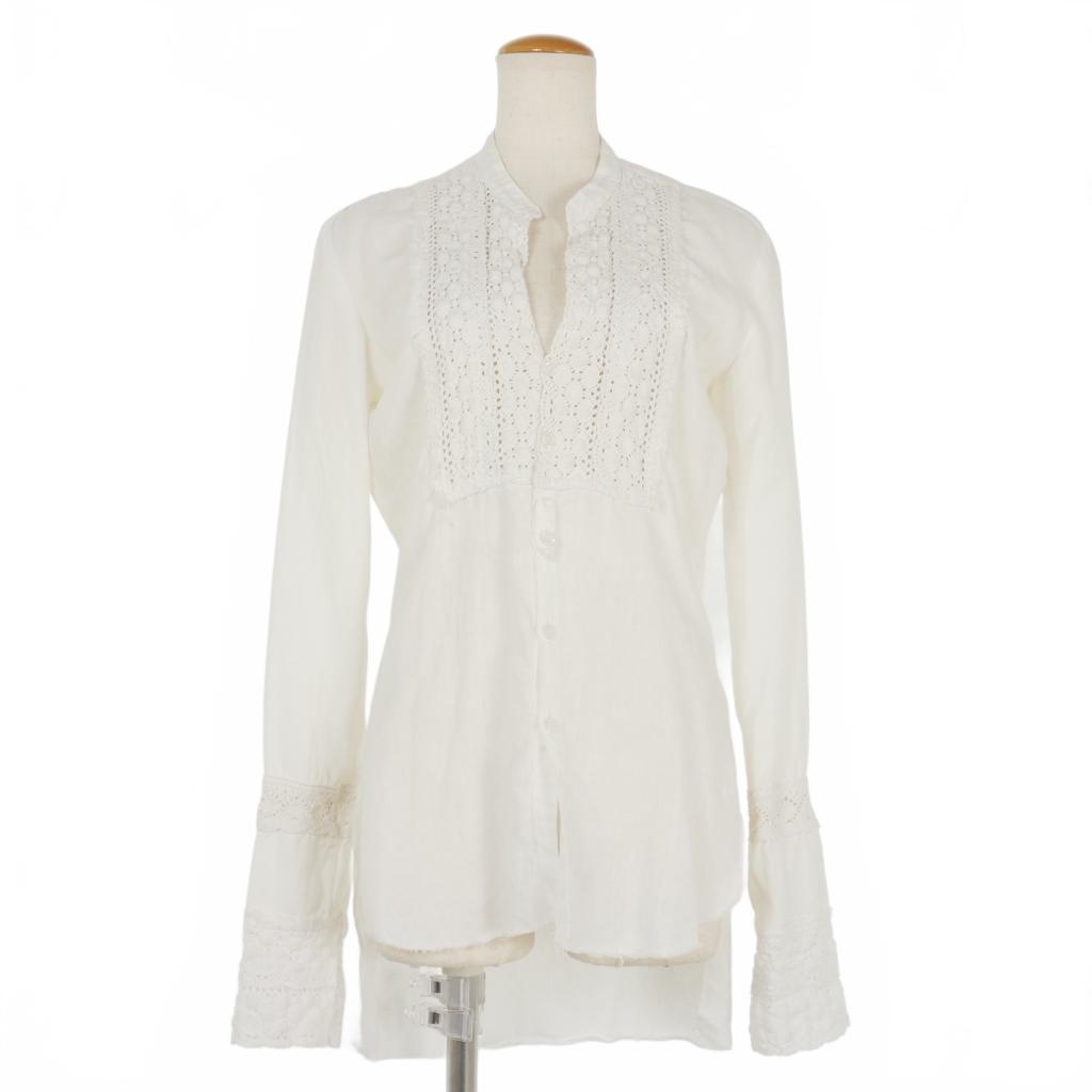 グレッグローレン GREG LAUREN スキッパーネック レース リネンシャツ 