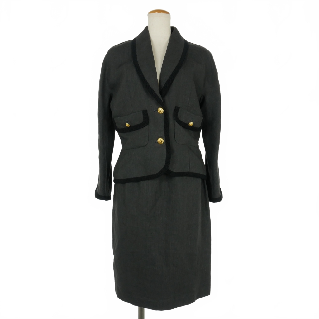 シャネル CHANEL ヴィンテージ リネン スカートスーツ ジャケット  